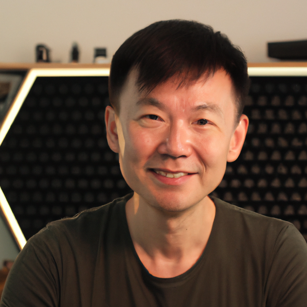 Portrait of Alex Chen, founder and acoustics engineer, photorealistic